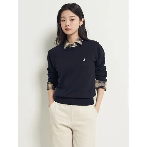 [빈폴레이디스] 울 라운드넥 배색 풀오버  네이비 (BF5951C08R)