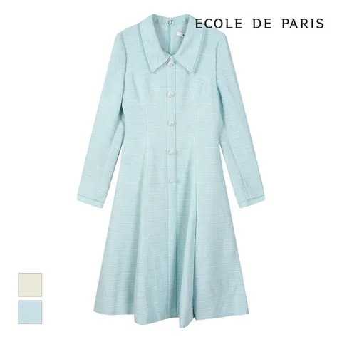 [에꼴드파리/드라로얄] 플레어 트위드 카라 원피스_RB32WOAE09Z