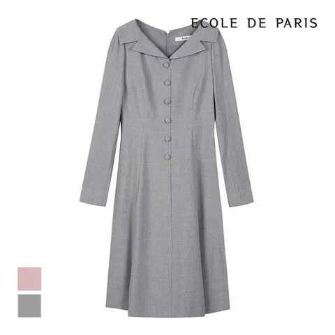 [에꼴드파리/드라로얄] 버튼포인트 벨티드 카라 원피스_RB32WOCE33A