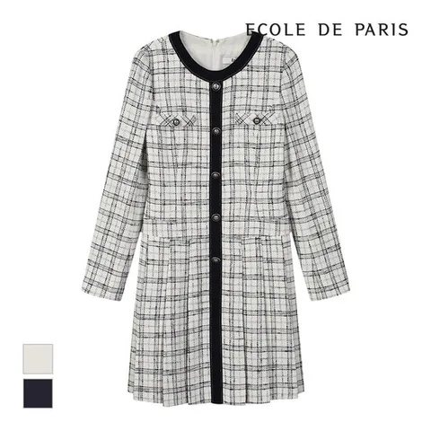 [에꼴드파리/드라로얄] 배색포인트 트위드 원피스_RB33WOAE10Z