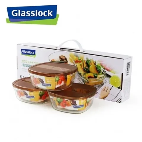 [글라스락][Glasslock] 글라스락 황토 강화 사각렌지볼 3조 RP00
