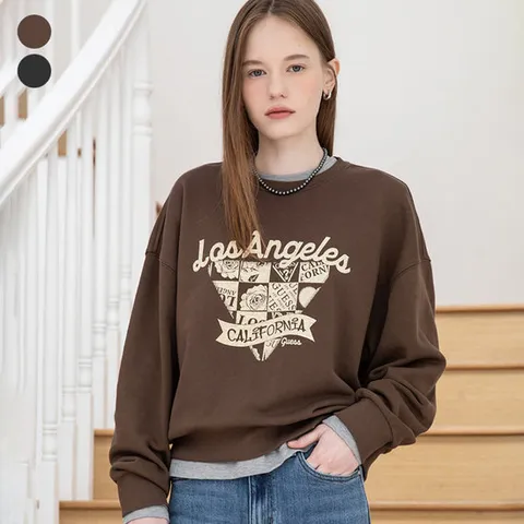 [ 롯데백화점 ][게스]여성 그래픽 쭈리 세미 크롭 맨투맨 OP4K5432