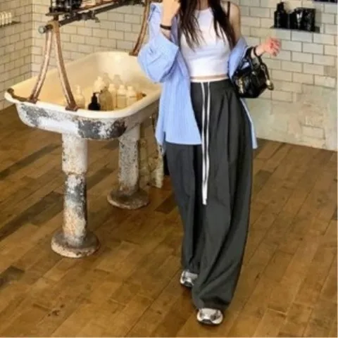 [다잇템][다잇템] 여성 넓은 핀턱 스트랩 팬츠_21788424_588872