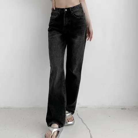 [다잇템][다잇템] 여자 여름데님 일자핏 워싱 베이직 검정데님