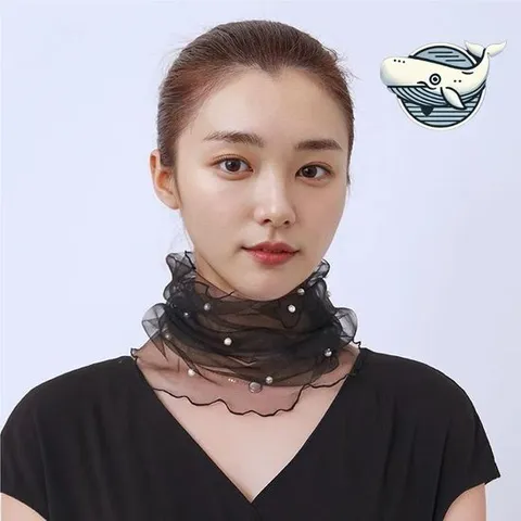 여성용 우아한 레이어드 스카프 진주 장식 목 시스루스카프 목주름커버스카프 목주름가리개 목주름스카프 망사스카프 미니목주름스카프 목주름커버