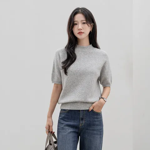 모노앳디 메리넬 울 홀가먼트 반폴라 반팔 니트