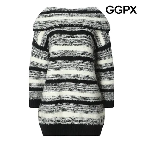 [ 롯데백화점 ]GGPX  오프숄더 스트라이프 부클 니트 원피스 (GP9OP025F)