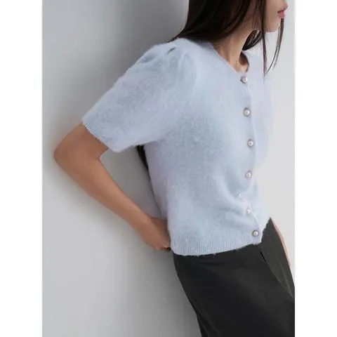 (325X5ALY2Q) [에잇세컨즈] 헤어리 반소매 카디건  스카이 블루