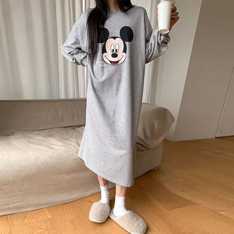 [하젤] [정품디즈니]스마일 미키 오버핏 롱 면원피스_F4251