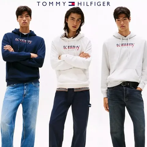 타미힐피거 TOMMY HILFIGER DM22113 남자 컬러블럭 로고 맨투맨 후드 티셔츠