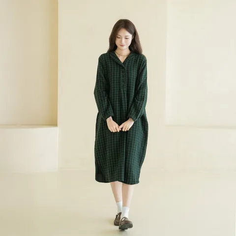 엄마옷 마담4060 빈티지고방체크원피스 여성 내추럴포엠 데일리룩 롱 -ZOP2510001-