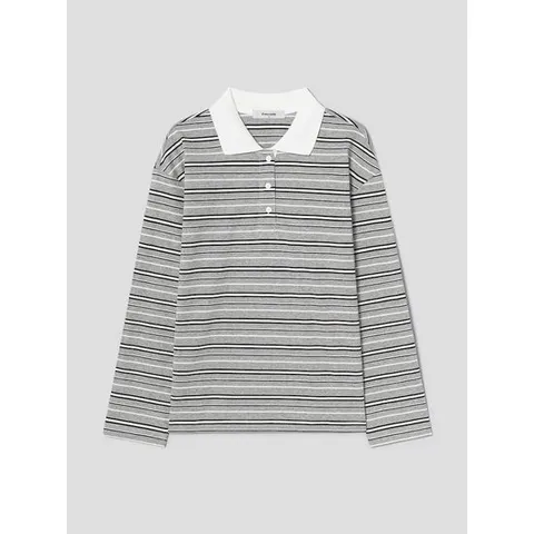 (165X41CY23) [에잇세컨즈] 스트라이프 칼라 긴소매 티셔츠  그레이