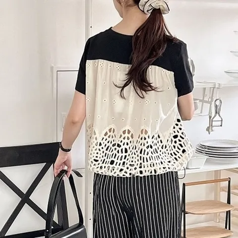 [브이와이][VY] 여성 여름 배색 면 블라우스_WSH13500_17422011_