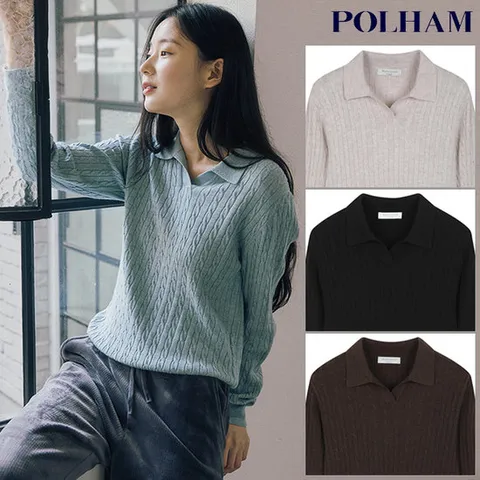 [ 롯데백화점 ]폴햄  여성 케이블조직 슬릿카라 니트(PHF4ET2470)