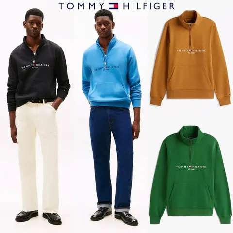 타미힐피거 TOMMY HILFIGER 78JB338 남자 자수로고 쿼터집업 맨투맨 티셔츠