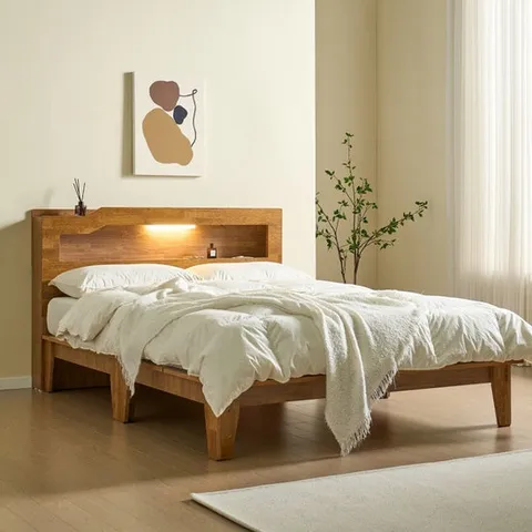 리퍼 루시아 LED 조명 평상형 침대 프레임 내추럴 월넛 슈퍼싱글(SS)