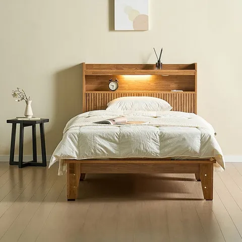 리퍼 마르코 원목 템바 LED 조명 평상형 침대프레임 내추럴 월넛 슈퍼싱글(SS)