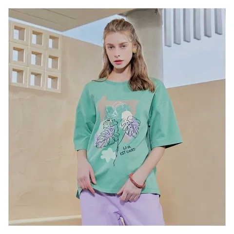 [크레송]크레송 민트그린 여성 아트 프린트 티 블라우스 C2221BL