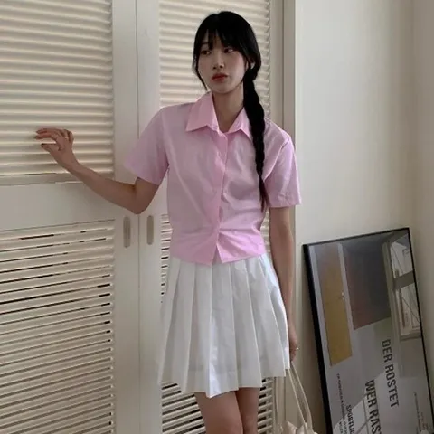 [다잇템][다잇템] 여자 SS 미니멀리즘 세미크롭 반소매 아방핏