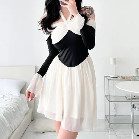 [다잇템][다잇템] 여자 후레아 비침 SS 매쉬 홀복 콘트라스트 미