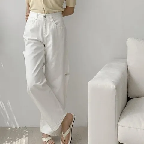 [다잇템][다잇템] 여자 백바지 컷오프 와이드핏 논스판 허벅지 S