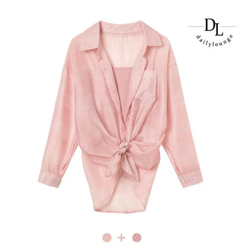 [데일리라운지]데일리라운지 시스루 솔리드 탑 셋트 2종