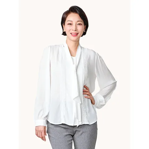 [마담엘레강스][마담엘레강스] 스트랩 타이 핀턱 블라우스 K241B