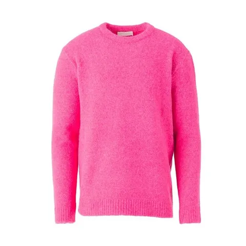 [패시니크]핫 체리 핑크색 앙고라 오버핏 라운드넥 니트 티셔츠