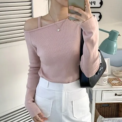 [브이와이][VY] 여자 SS 언발 원숄더 스트랩 발레코어룩 니트_16