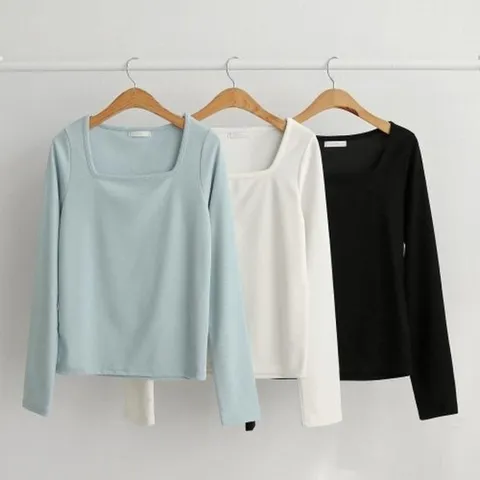 [다잇템][다잇템] 여자 슬림 하늘색 봄이너 스퀘어넥 민무늬 편