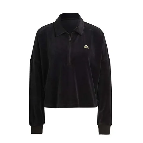 아디다스 크롭 벨루어 쿼터 반집업 벨벳셔츠 블랙 IM2582