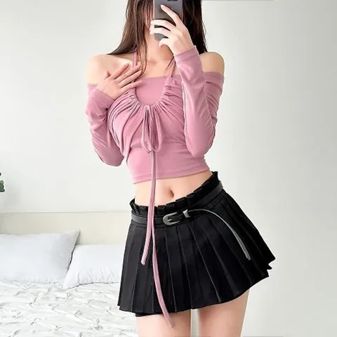 [브이와이][VY] 여자 SS 홀복 홀터 끈 잔주름 티셔츠_16103203_5