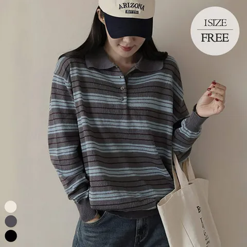 어썸 [데일리핏] 단가라 카라넥 버튼 니트티_264972