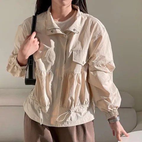 [브이와이][VY] 여자 봄잠바 드로우코드 잔주름 폴라넥 환절기