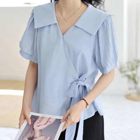 [나야홍]빅사이즈 505 피오니리본랩블라우스 DSMU589