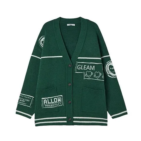 [랩]MARIOAQ4KGA22 레터링 패치 빅 니트 가디건