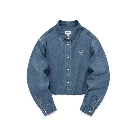 커버낫자켓 JQS CO2303SH61-BL 우먼 클로버하트 크롭 데님 셔츠 Blue