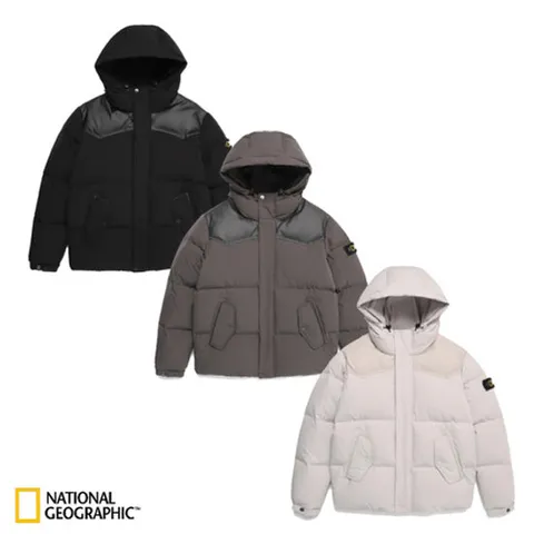 [ 현대백화점 ][내셔널지오그래픽] (N224UDW080) 공용 아르마딜로 레더배색 후디 덕다운 점퍼