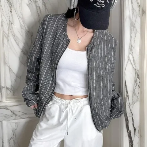 [다잇템][다잇템] 여자 집업 드로우코드 SS 단가라 시어서커 자