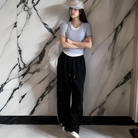 [다잇템][다잇템] 여자 넓은 핀턱 버튼밴딩 컷아웃 팬츠_2072489