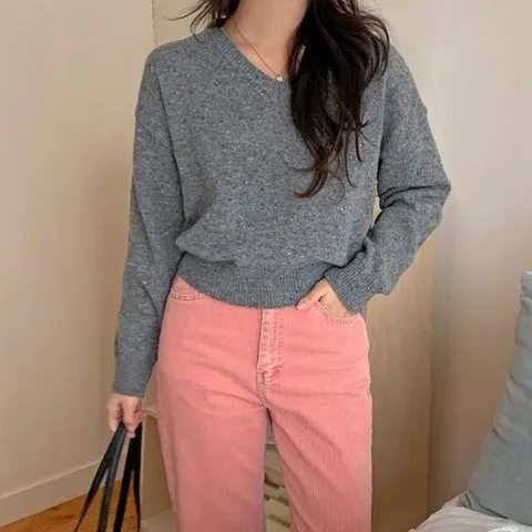 [다잇템][다잇템] 여자 보카시 V넥 네프사 탱크 폭닥 FW 울 니트