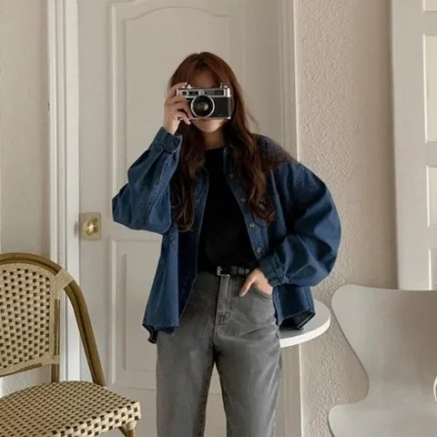 [브이와이][VY] 여자 빅사이즈 언발 셔츠 뒷단추 더블포켓 데님