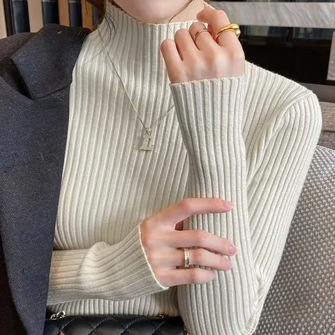 하프넥 니트 스웨터 여성 골지 반폴라 티 터틀넥 셔츠