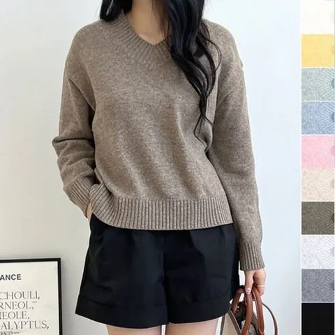 니트반팔티 데일리 베스 브이넥 니트 캐시울 가디건