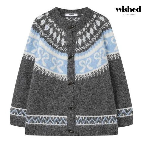 [위시드]패턴 배색 더플 오버핏 니트 가디건 (WICDCD002)