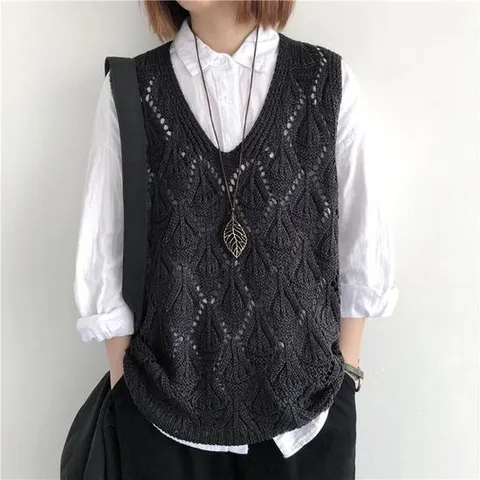 여성 오버핏 조끼  여름 박시 니트 아가일 베스트