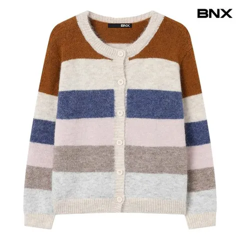 [BNX] 컬러 단가라 라운드 니트 가디건 (BX4CD005L0)