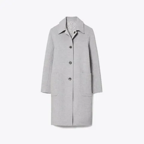 [시즌오프30%][토리버치 공식] 자카드 티 모노그램 울 코트 - 그레이 멜란지 / 티 모노그램