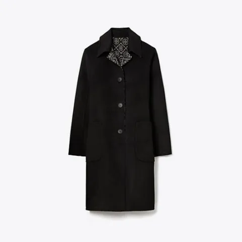 [25FW][토리버치 공식] 자카드 티 모노그램 울 코트 - 블랙 / 티 모노그램 자카드 콤비