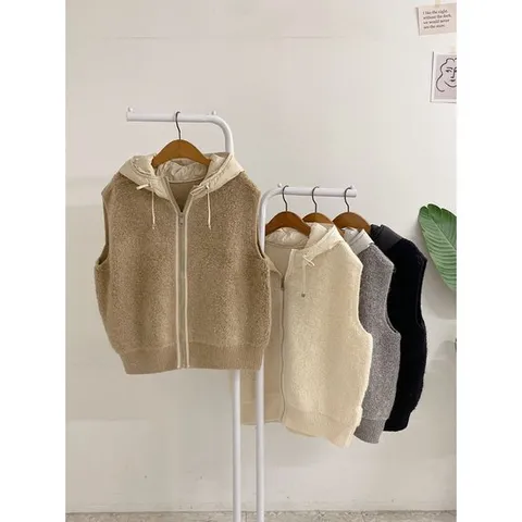 허니제이 / 디아먼 뽀글이 부클 후드 집업 조끼(4color)